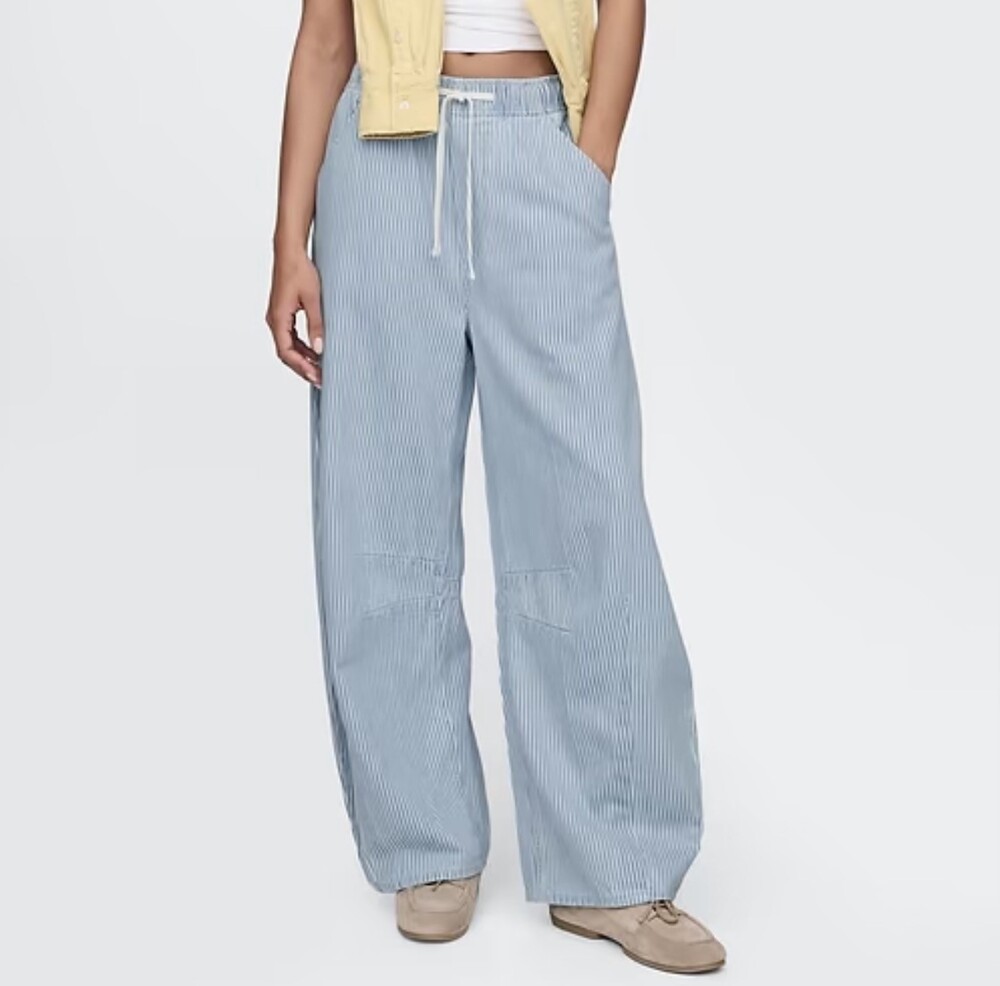 GAP Mid Rise UltraSoft Denim Horseshoe Jeans Railroad Stripe Blue Large Tall EUC